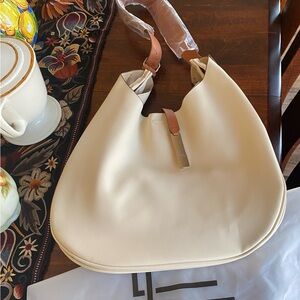 LouLu Cream Hobo Shoulder Bag with Tan Strap